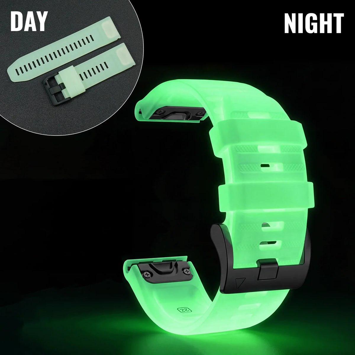 Green Garmin QuickFit 22/26mm Glow-in-the-Dark Silicone Band