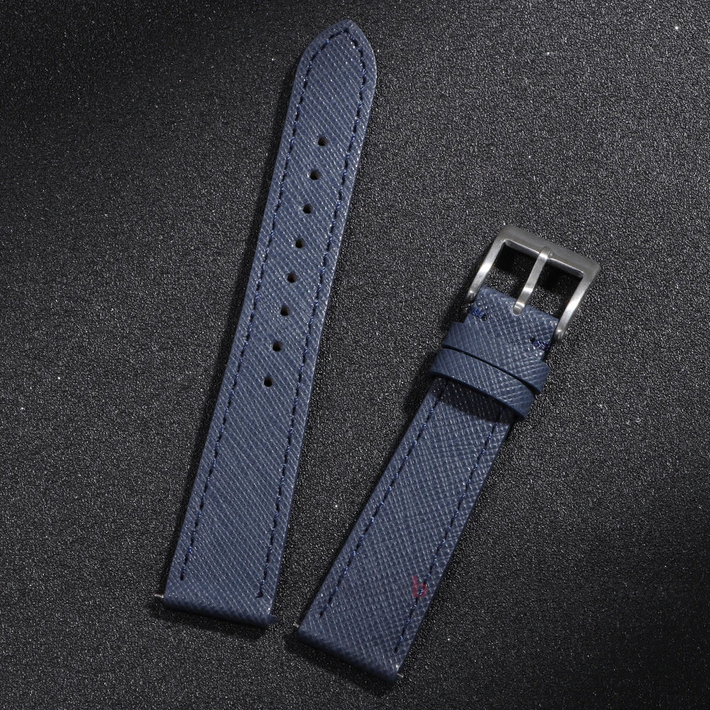 Garmin 18/20/22mm Quick Release Saffiano Leather Band in Navy Blue