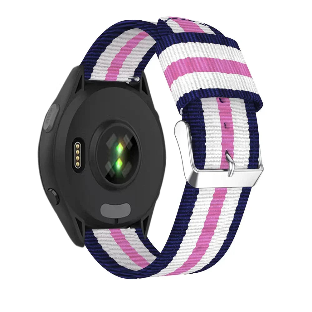 Navy / White / Pink Garmin 20/22mm Quick Release Striped Canvas Nylon Band