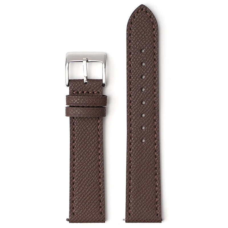 Epsom Leather Band in Dark Brown with Silver Buckle