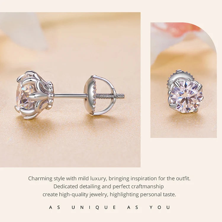 Openwork Moissanite Screw-Back Stud Earrings in Silver — Decorative basket detail