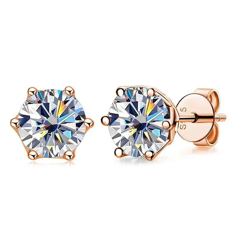 Colored Moissanite Stud Earrings in Rose Gold-Tone Silver - white stones