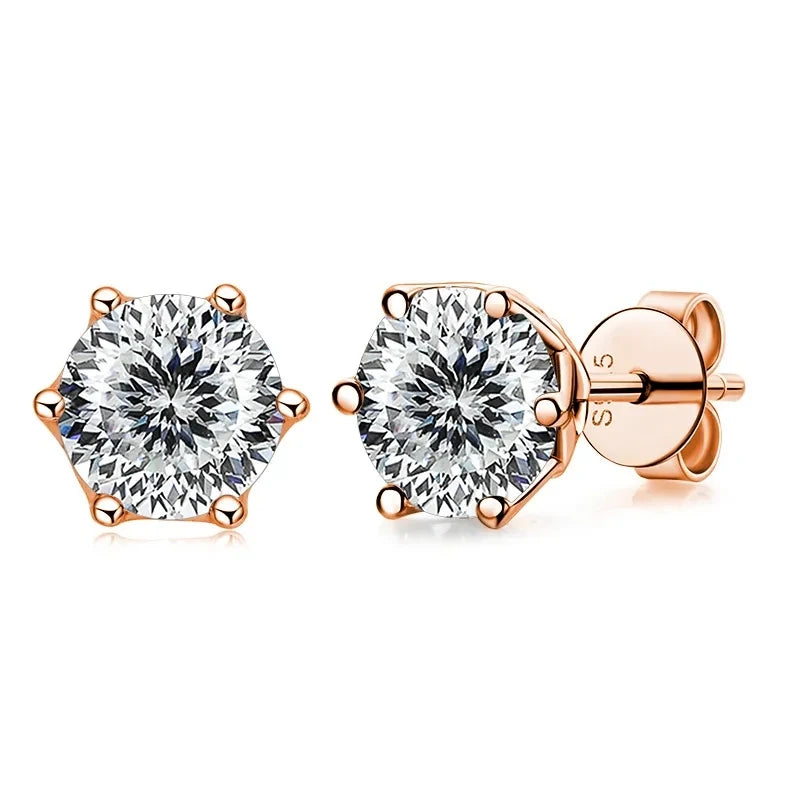 Colored Moissanite Stud Earrings in Rose Gold-Tone Silver - white stone pair