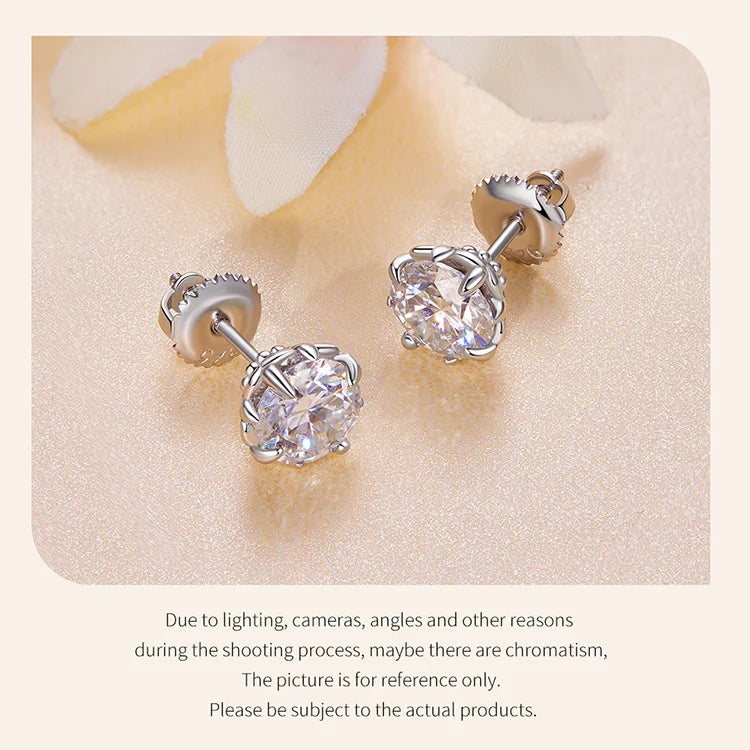 Openwork Moissanite Screw-Back Stud Earrings in Silver — Pair with backs