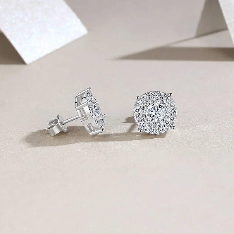 Cushion Halo Moissanite Stud Earrings in Sterling Silver — Halos and butterfly backs