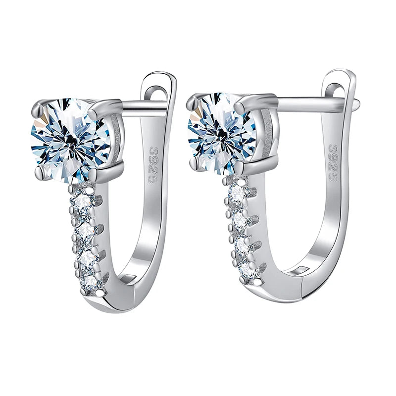 Round Moissanite Accent Leverback Earrings in Silver - Round centers and accent rows