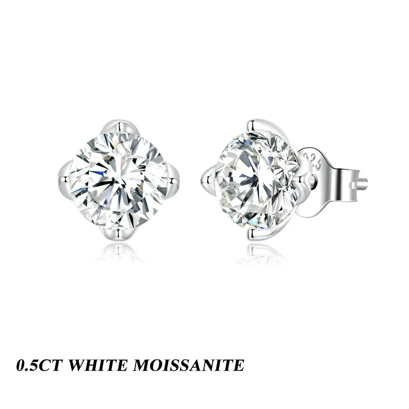 Four-Prong Moissanite Solitaire Stud Earrings in Silver - 0.5 CT option pair