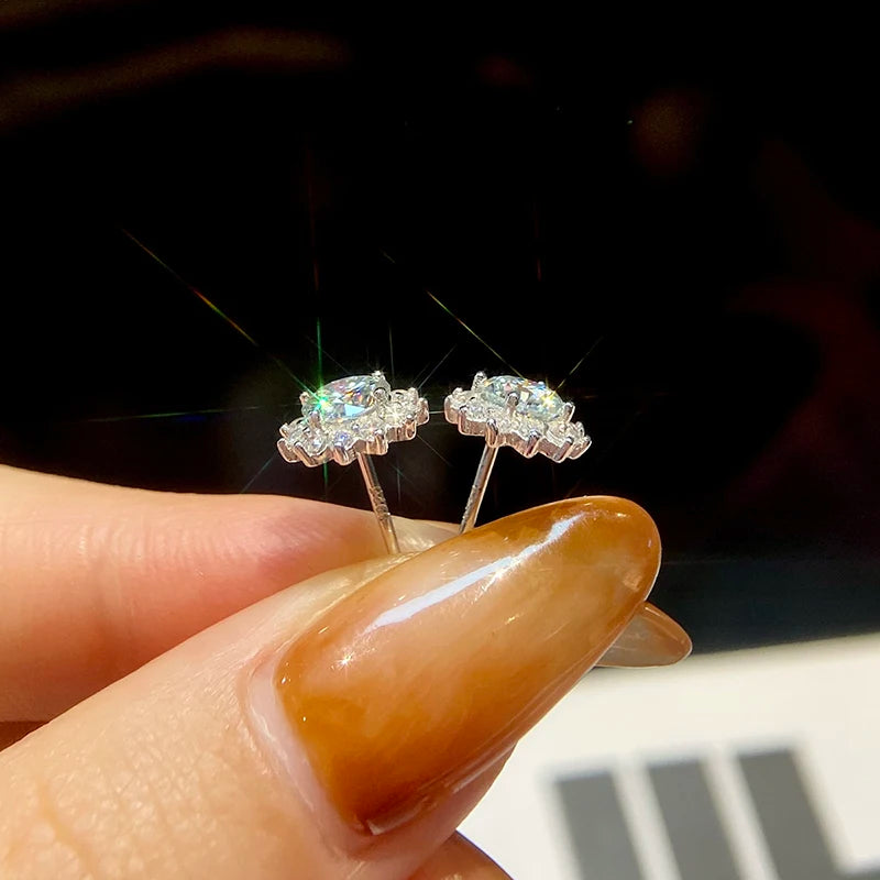 Sunflower Halo Moissanite Stud Earrings - side profile
