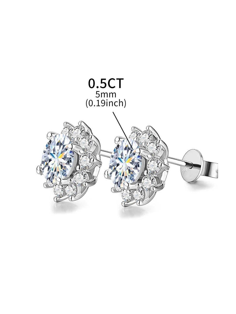 Sunflower Halo Moissanite Stud Earrings - center-stone dimensions