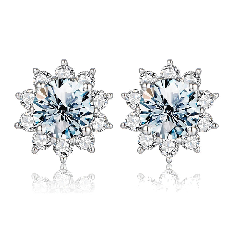 Sunflower Halo Moissanite Stud Earrings - sunflower fronts
