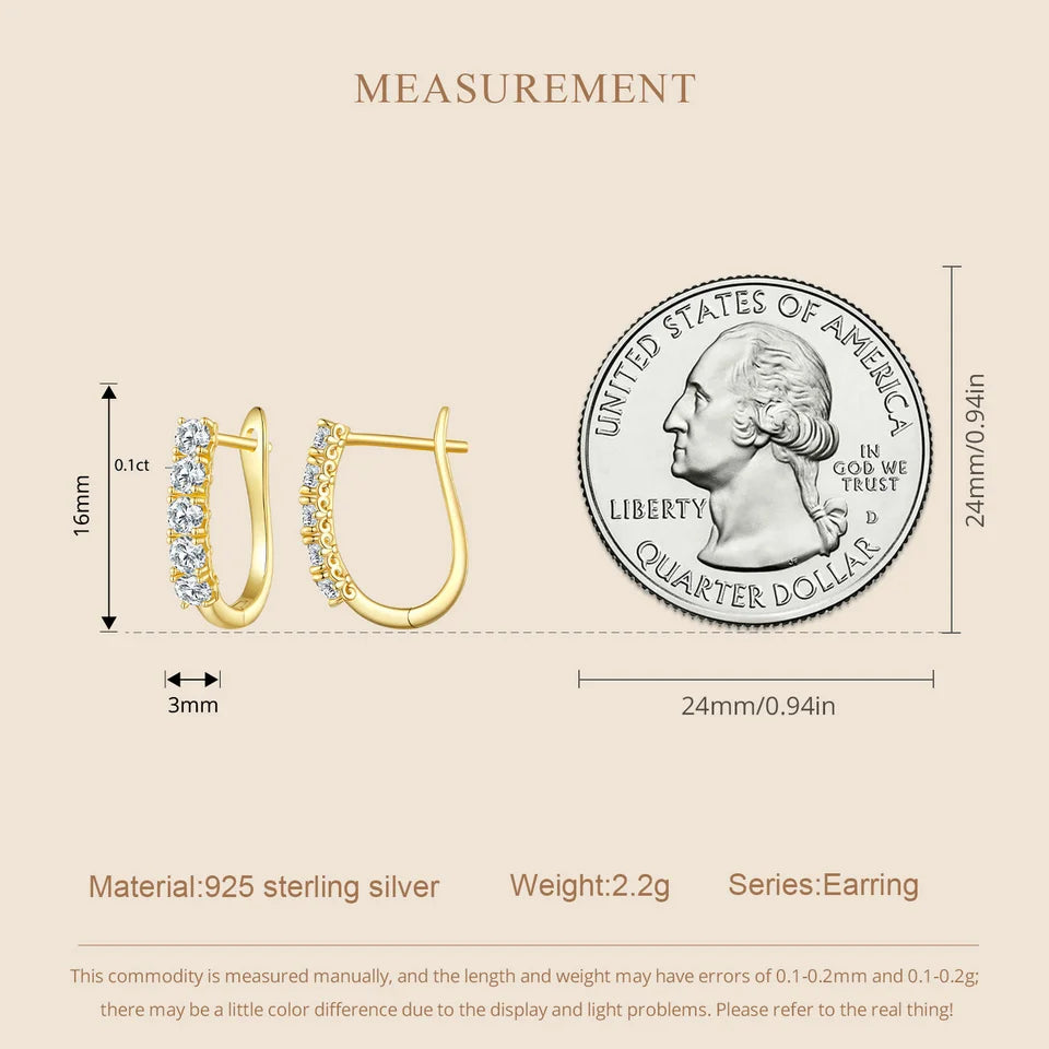Five-Stone U-Shaped Moissanite Hoop Earrings in Silver - Gold-tone hoop dimensions