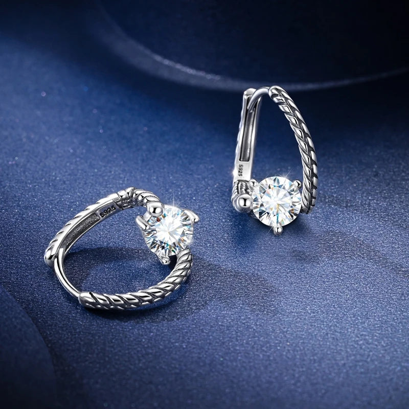 Snake-Bone Moissanite Leverback Earrings in Sterling Silver — Leverback closure detail