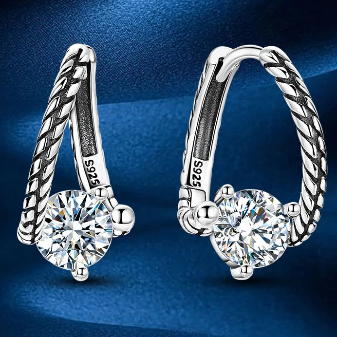Snake-Bone Moissanite Leverback Earrings in Sterling Silver — Snake-bone leverback pair