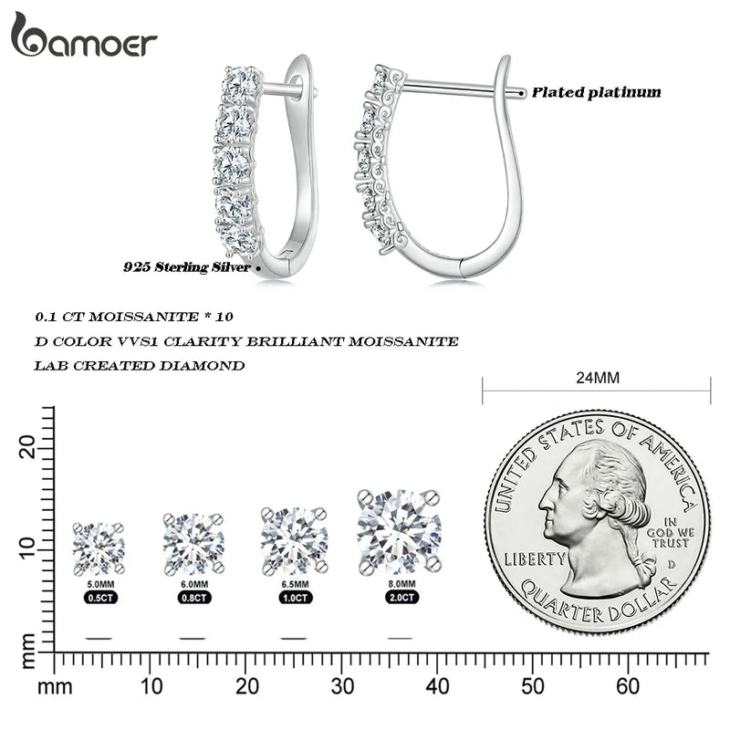 Five-Stone U-Shaped Moissanite Hoop Earrings in Silver - Hoop size reference