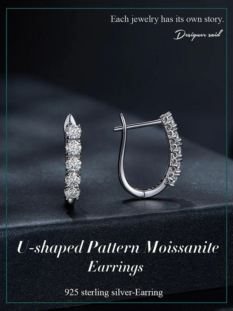 Five-Stone U-Shaped Moissanite Hoop Earrings in Silver - Silver hoop profile