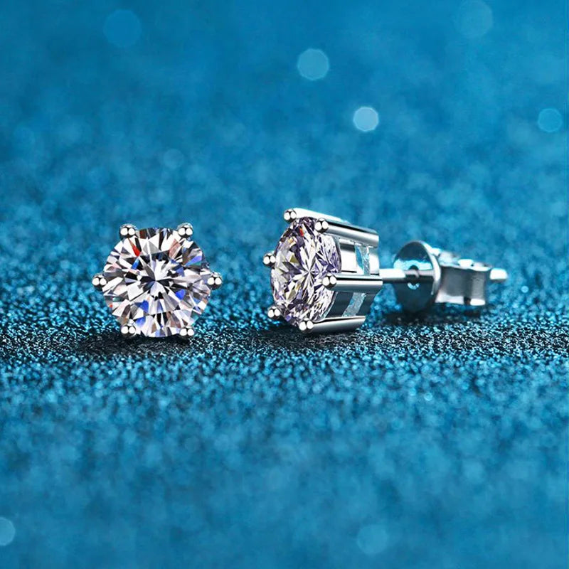 Colored Round Moissanite Stud Earrings in Sterling Silver - White stone pair