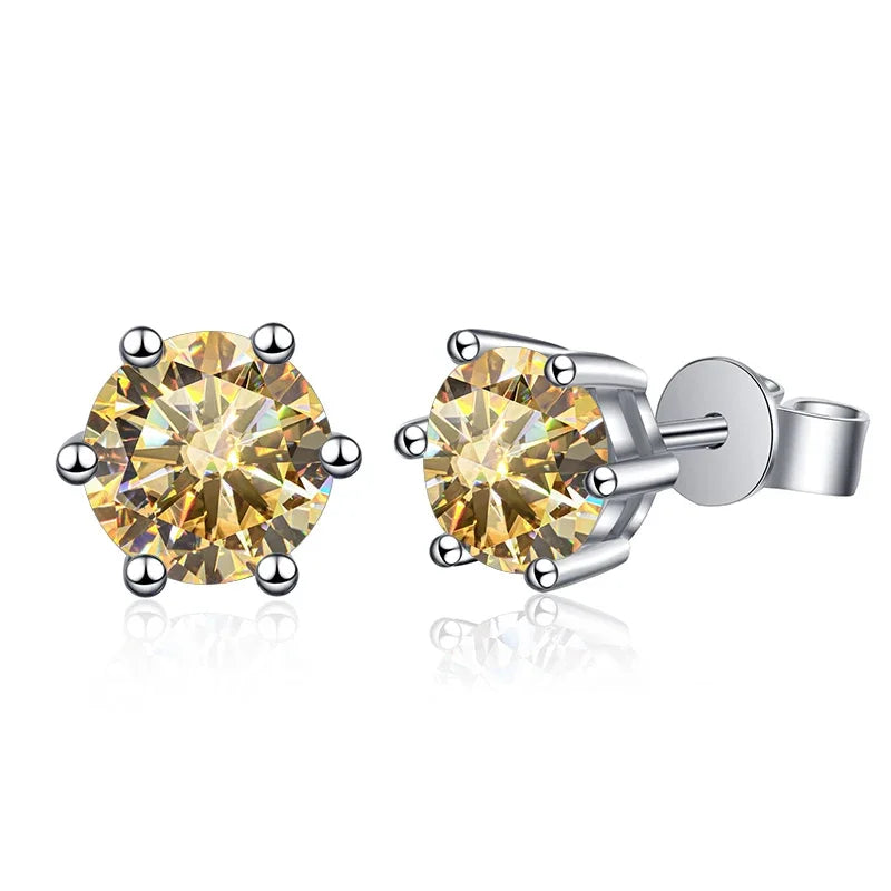 Colored Round Moissanite Stud Earrings in Sterling Silver - Champagne stones