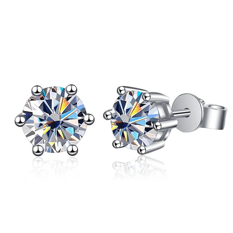 Colored Round Moissanite Stud Earrings in Sterling Silver - White stones