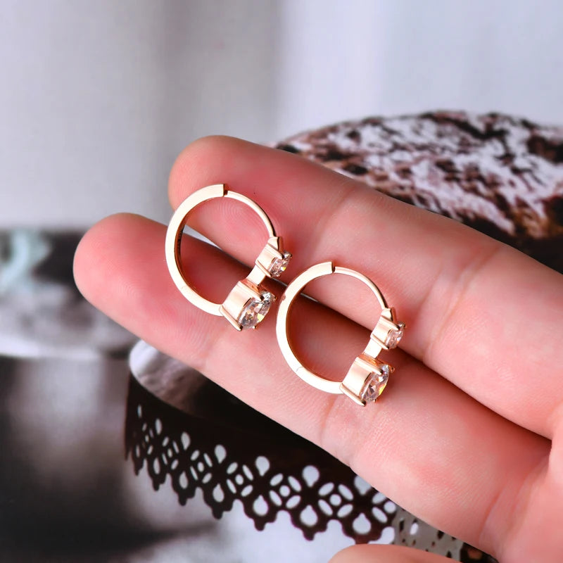 Graduated Two-Stone Moissanite Hoop Earrings in Sterling Silver — Rose Gold-Tone hoop closures