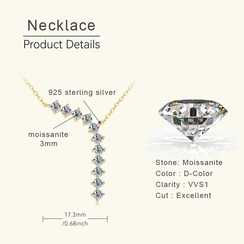 Moissanite Y Necklace & Three-Stone Hoop Earrings in Silver — Gold-tone necklace dimensions