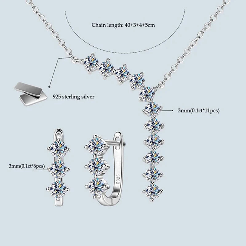 Moissanite Y Necklace & Three-Stone Hoop Earrings in Silver — Silver set details