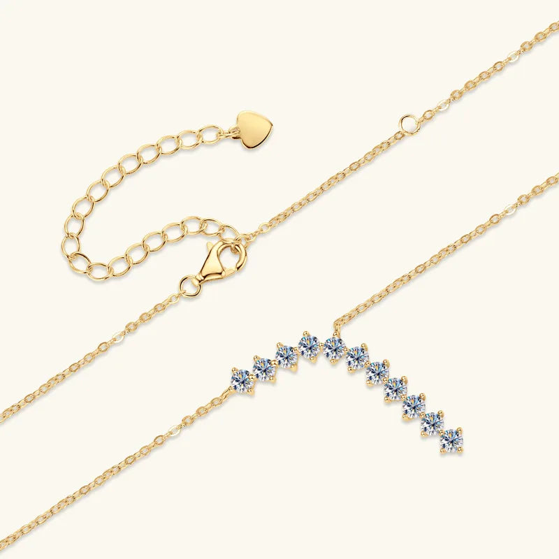 Moissanite Y Necklace & Three-Stone Hoop Earrings in Silver — Chain and extender