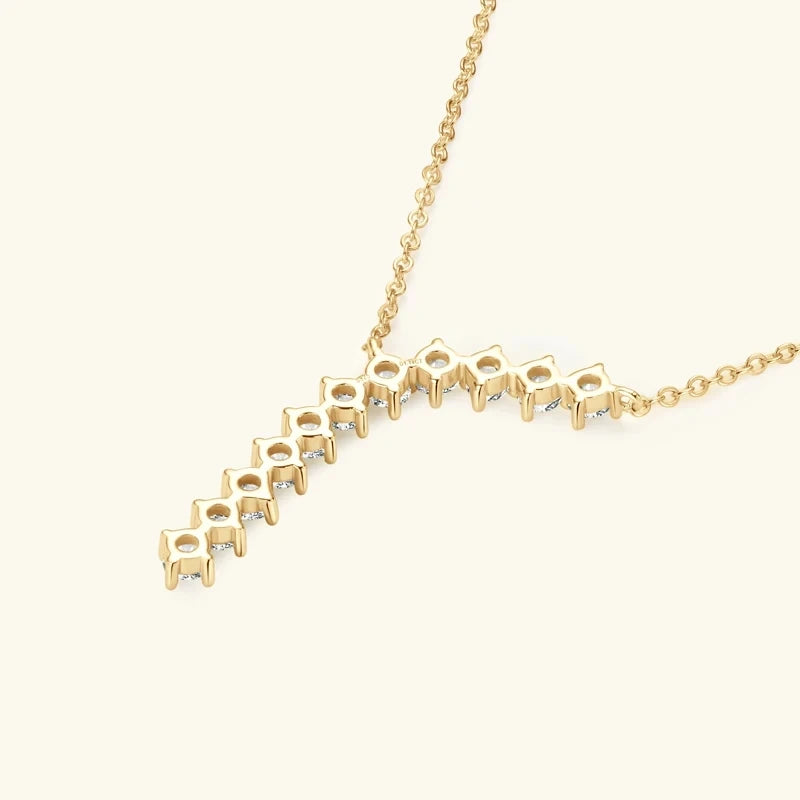 Moissanite Y Necklace & Three-Stone Hoop Earrings in Silver — Necklace reverse