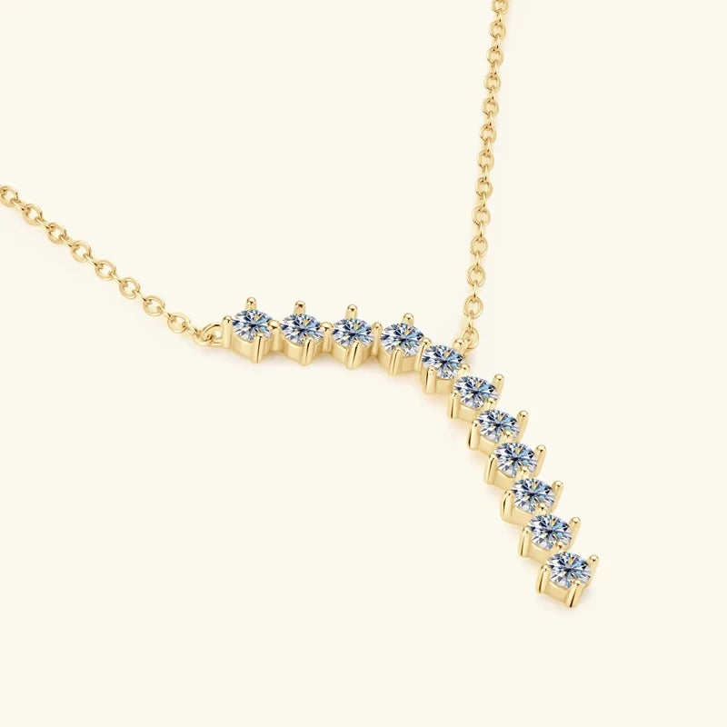 Moissanite Y Necklace & Three-Stone Hoop Earrings in Silver — Gold-tone necklace