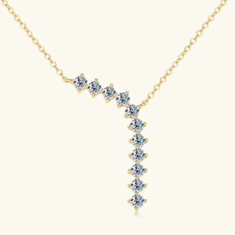 Moissanite Y Necklace & Three-Stone Hoop Earrings in Silver — Y necklace front