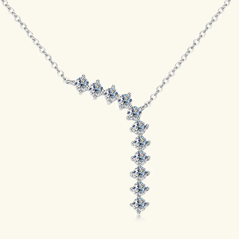 Moissanite Y Necklace & Three-Stone Hoop Earrings in Silver — Silver necklace