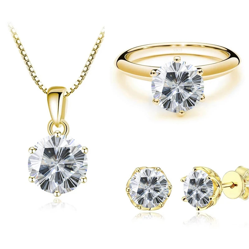 Gold-Tone Colored Moissanite Necklace, Stud Earrings & Ring Set — White Sakura cut set