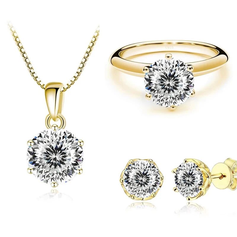 Gold-Tone Colored Moissanite Necklace, Stud Earrings & Ring Set — White cut comparison