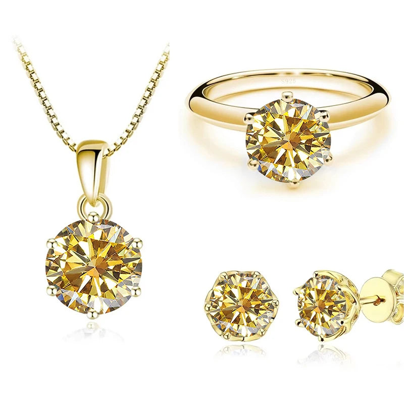 Gold-Tone Colored Moissanite Necklace, Stud Earrings & Ring Set — Golden yellow set