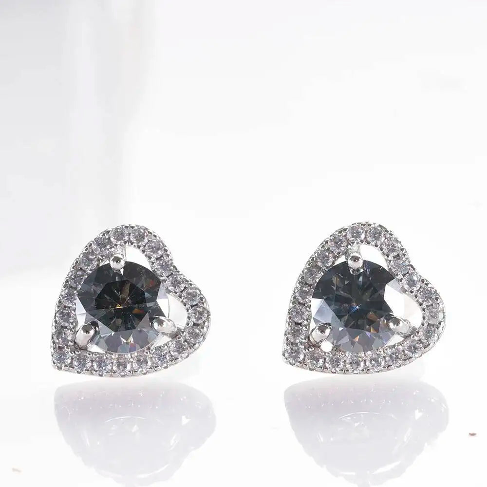 Moissanite Heart Halo Stud Earrings in Sterling Silver — Gray — BandsCo Straps
