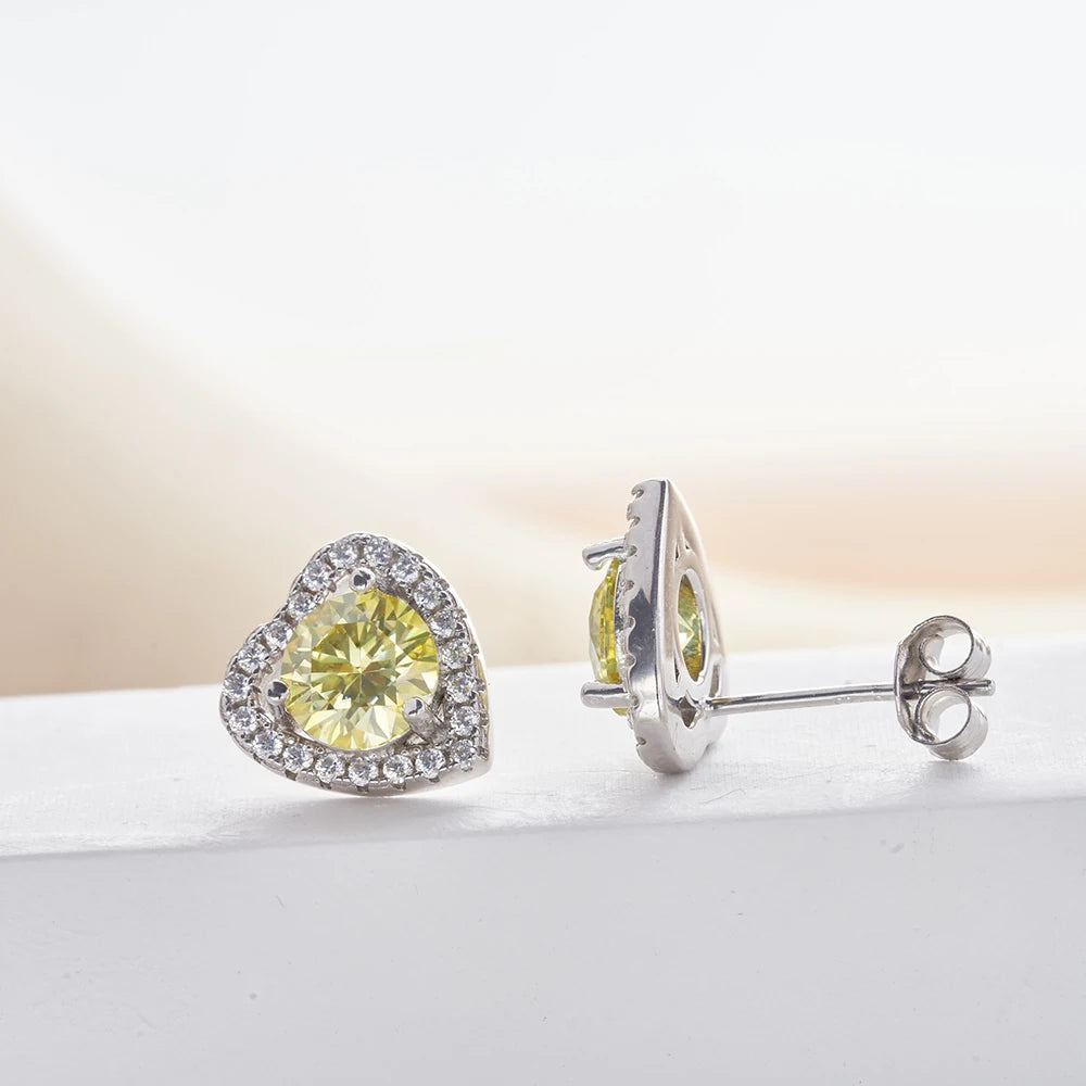 Moissanite Heart Halo Stud Earrings in Sterling Silver — Post and butterfly back view — BandsCo Straps