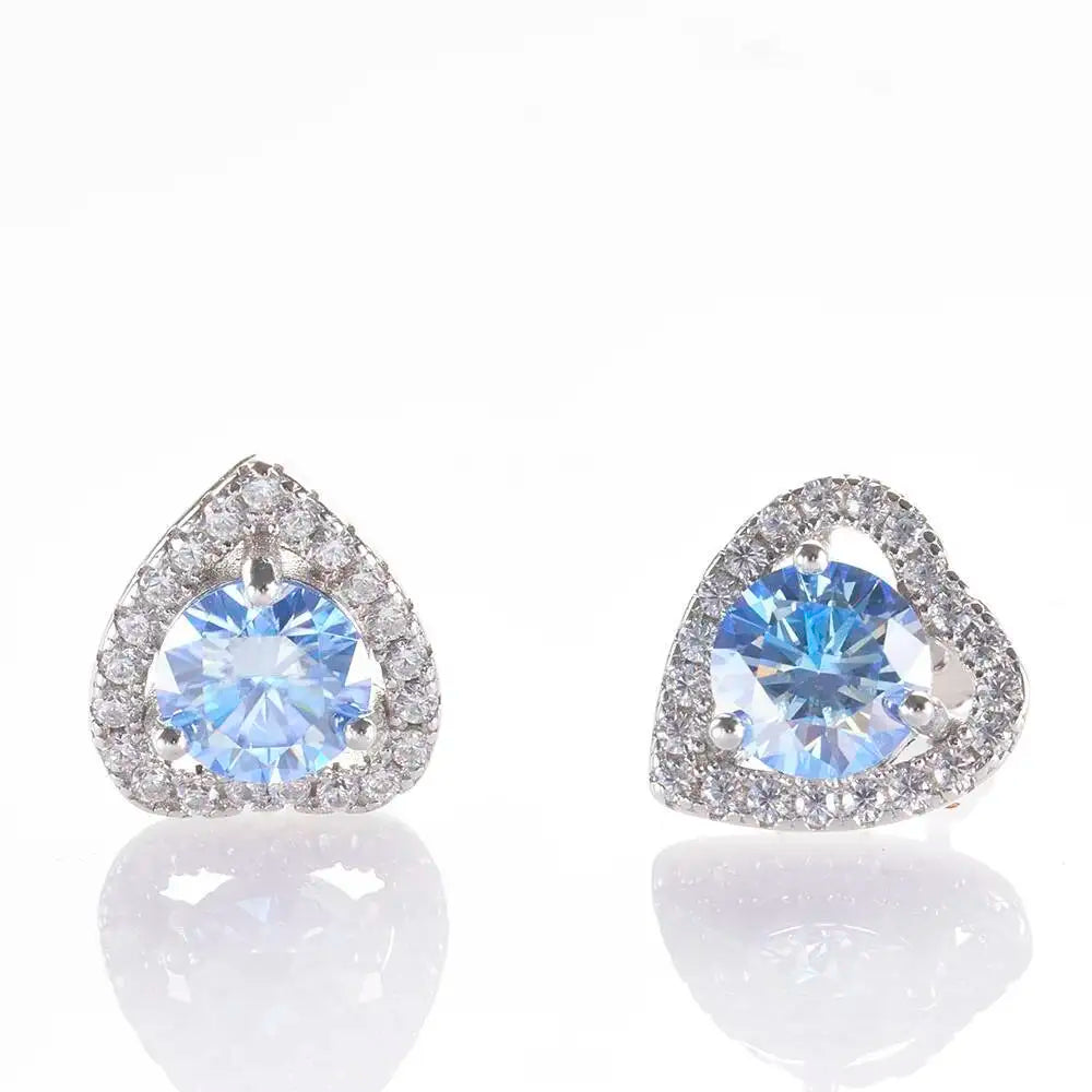 Moissanite Heart Halo Stud Earrings in Sterling Silver — Royal Blue — BandsCo Straps