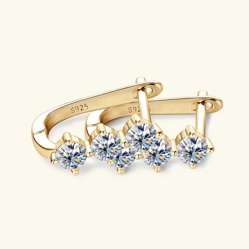 Moissanite Y Necklace & Three-Stone Hoop Earrings in Silver — Gold-tone earrings