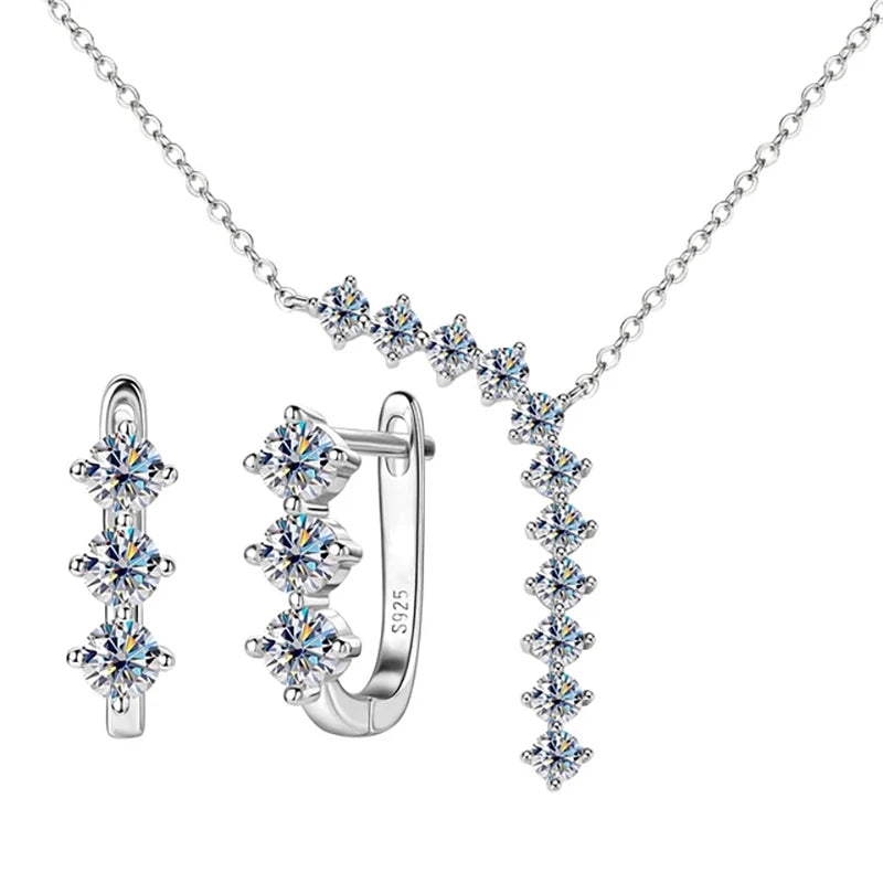Moissanite Y Necklace & Three-Stone Hoop Earrings in Silver — Silver set