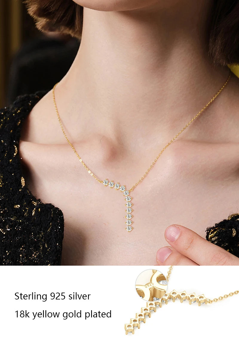Moissanite Y Necklace & Three-Stone Hoop Earrings in Silver — Necklace shown worn