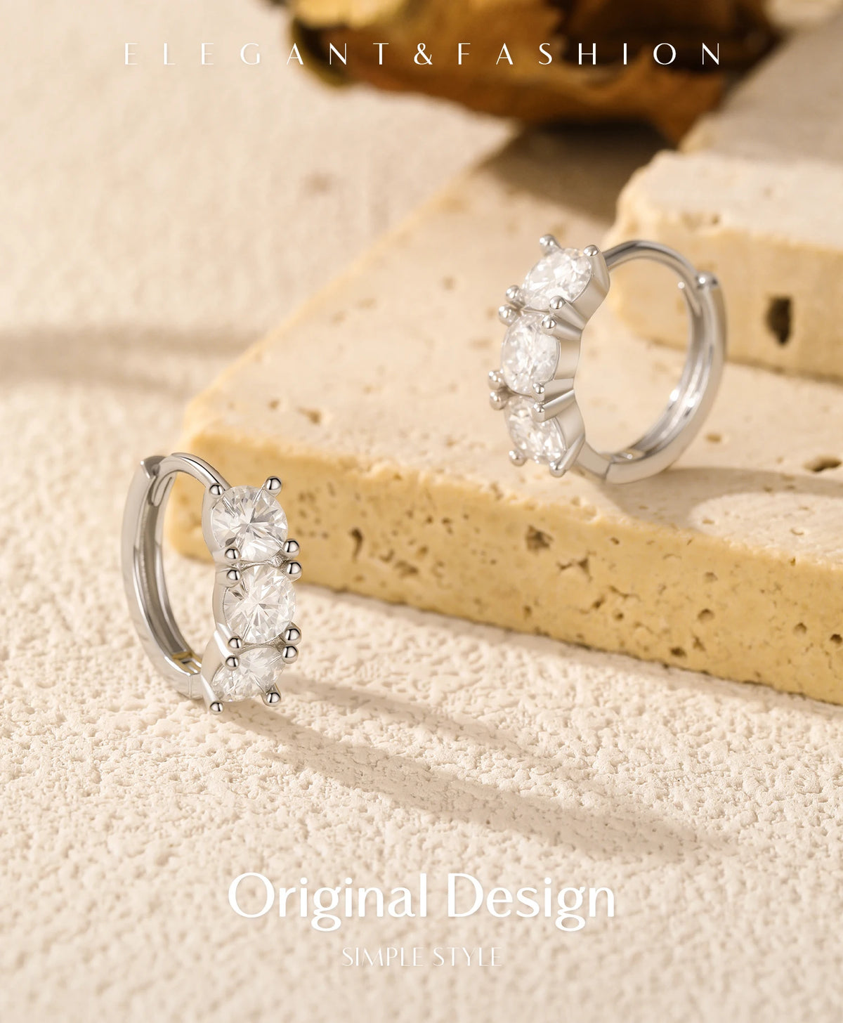 Round Moissanite Huggie Hoop Earrings in Sterling Silver — Hoops on display