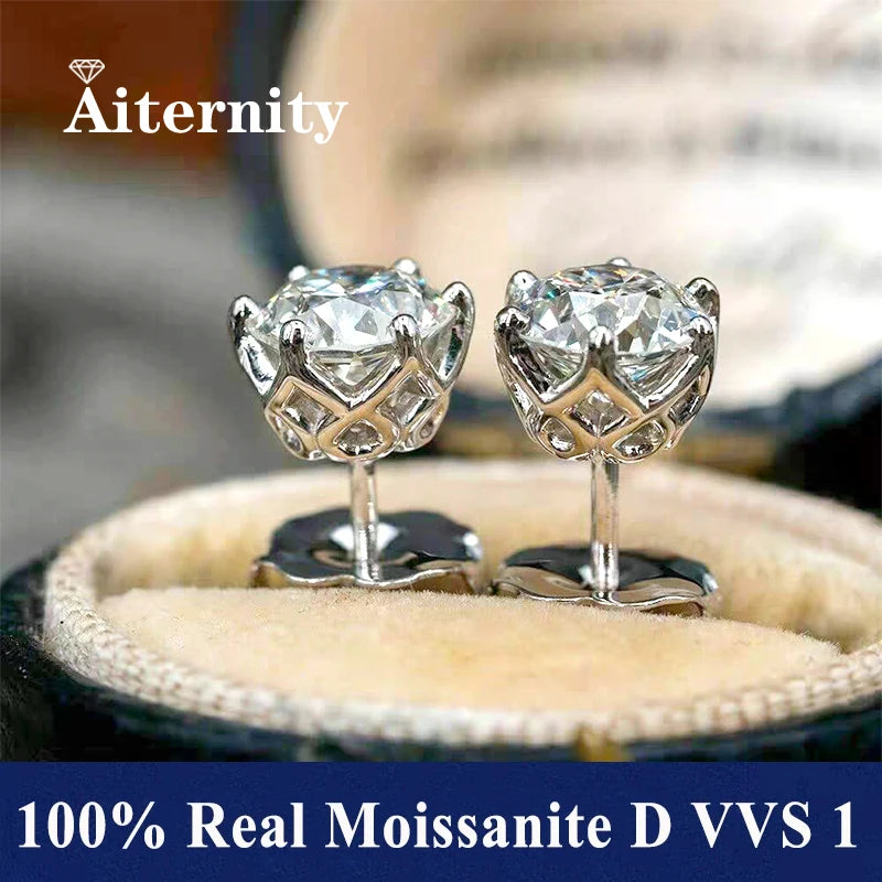 Moissanite Stud Earrings in Solitaire & Halo Silver Settings — Silver decorative basket