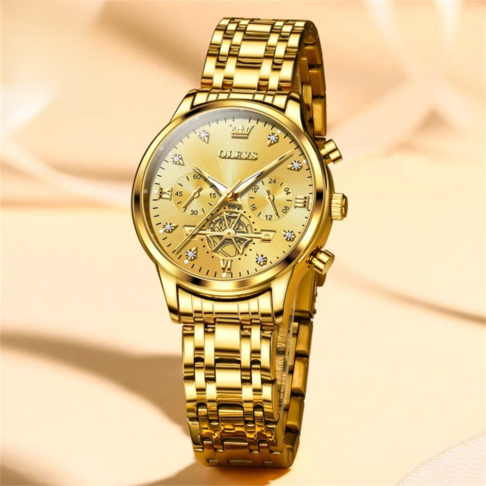 Women's Multifunction Quartz Bracelet Watch — Gold-tone watch with detailed subdials — BandsCo Straps