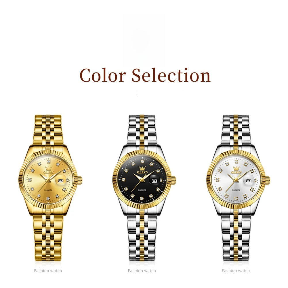 Women's 33mm Fluted Bezel Quartz Date Watch — Gold-tone and two-tone color options