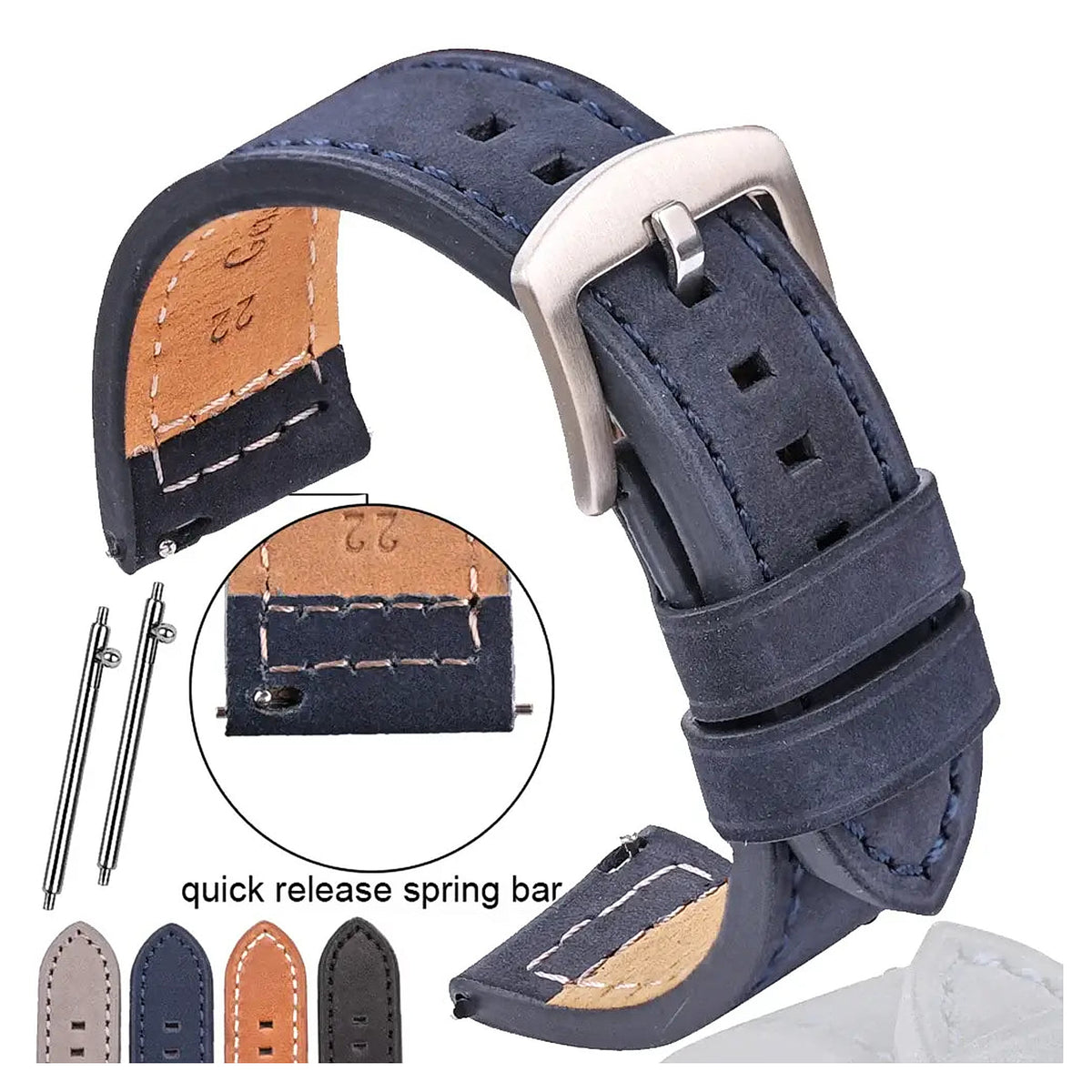Navy blue leather band with square holes and color previews for Suunto – BandsCo Straps