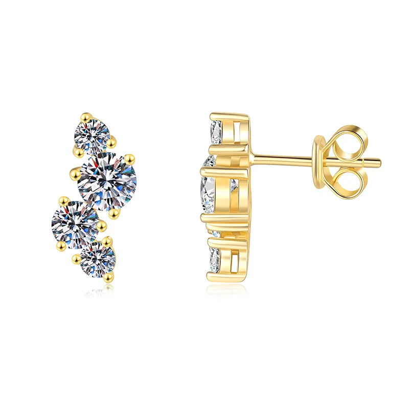 Gold-Plated Moissanite Cluster Curve Stud Earrings — Gold-Plated Silver / Curved Cluster — BandsCo Straps