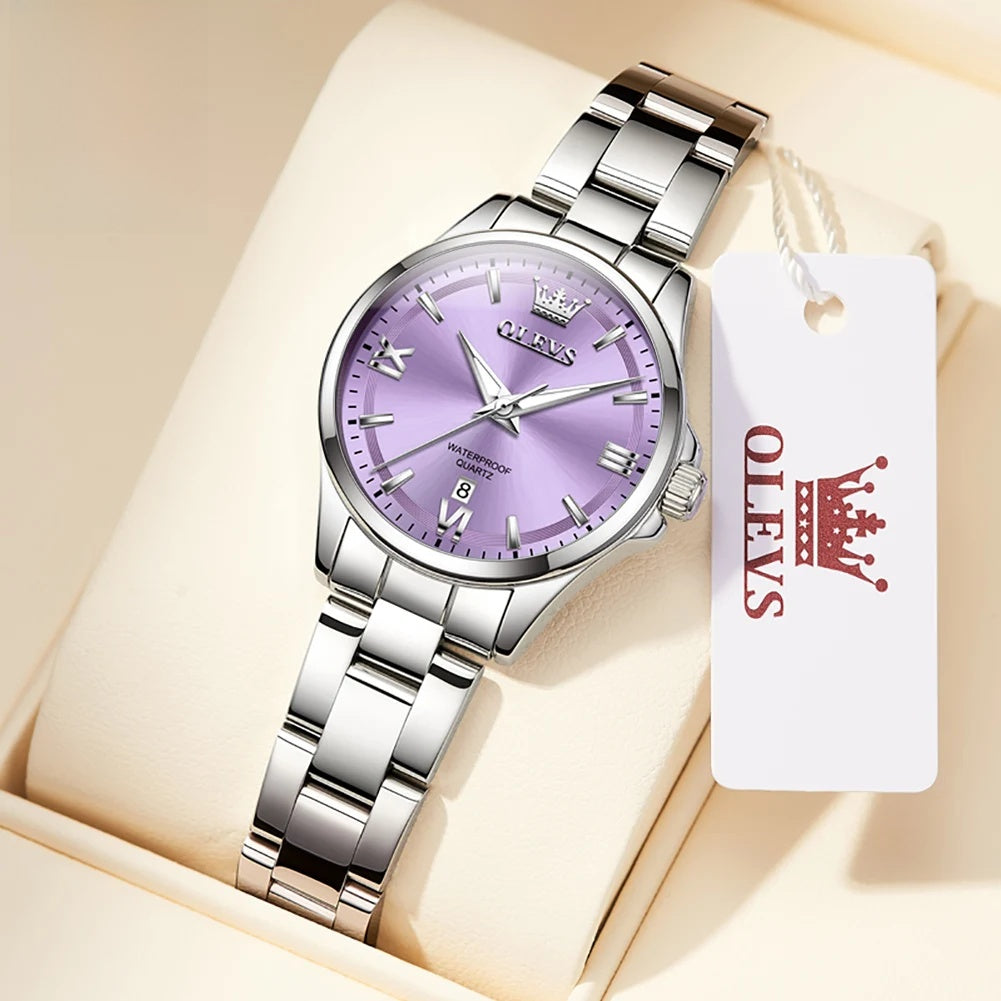Women's 30mm Roman Numeral Quartz Bracelet Watch — Silver Tone / Lavender Dial