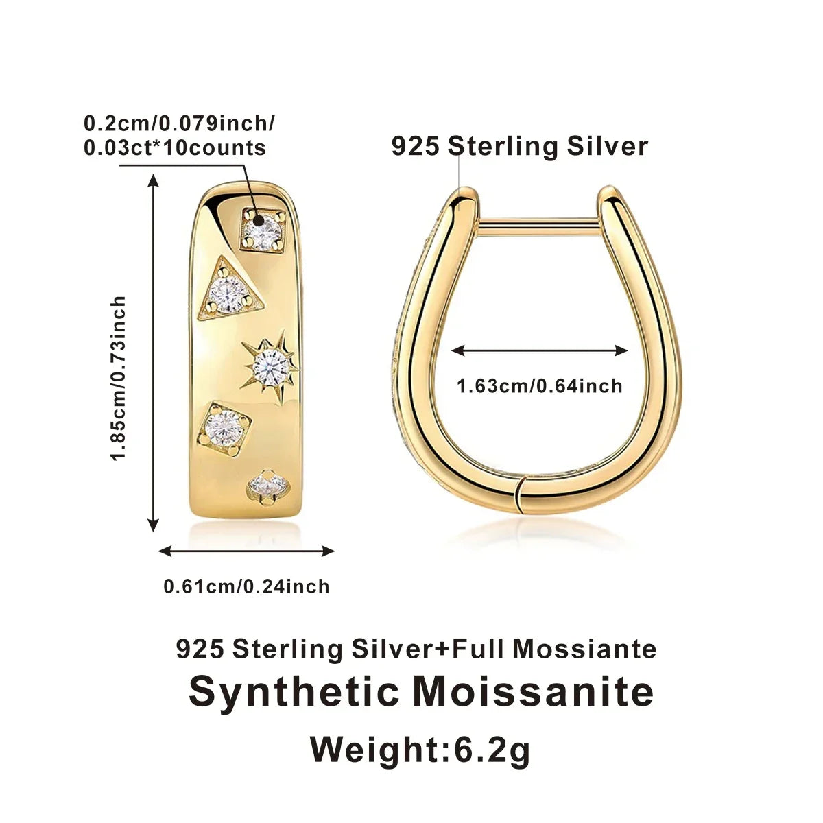 Gold-Plated Moissanite Celestial Hoop Earrings — Hoop dimensions and materials — BandsCo Straps