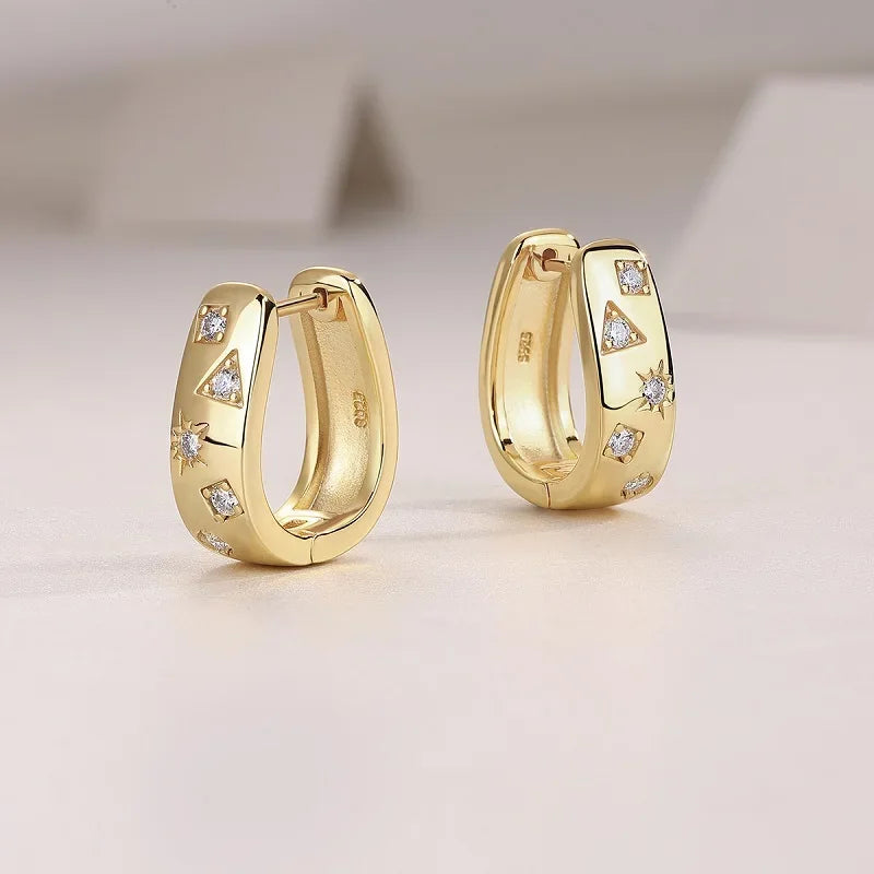 Gold-Plated Moissanite Celestial Hoop Earrings — Gold hoop side view — BandsCo Straps