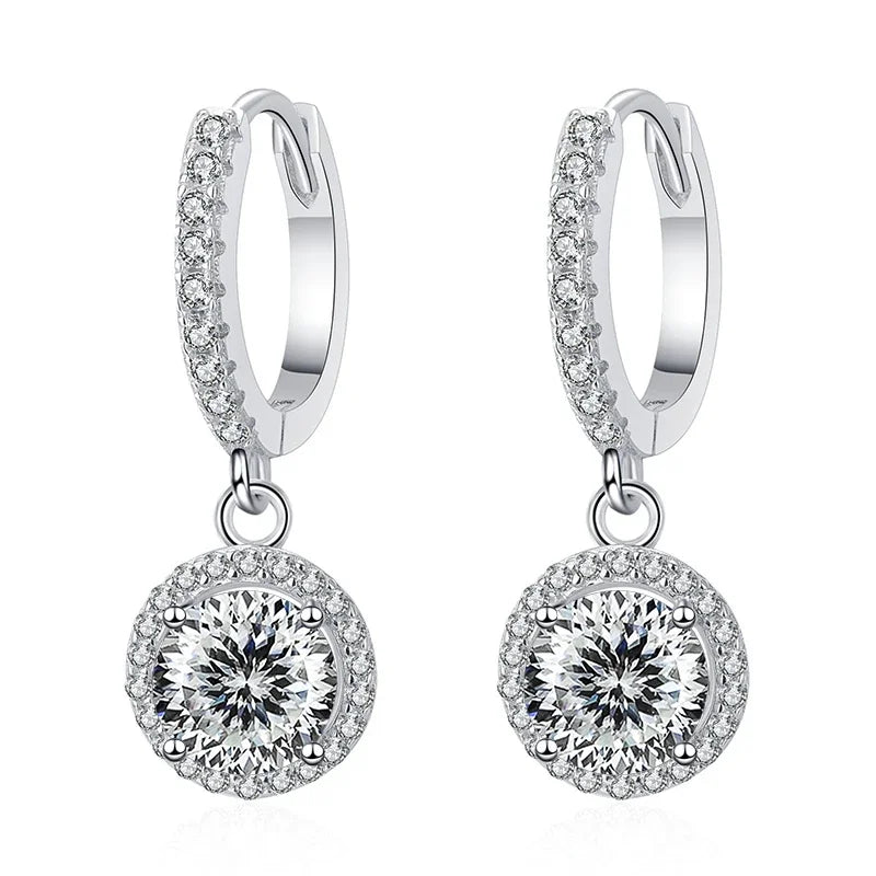 Colored Halo Moissanite Hoop Drop Earrings in Silver — White Love Cut