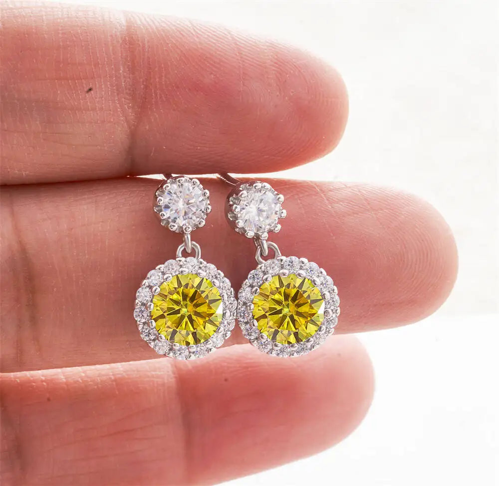 Moissanite Halo Drop Earrings in 925 Sterling Silver — Golden Yellow — BandsCo Straps